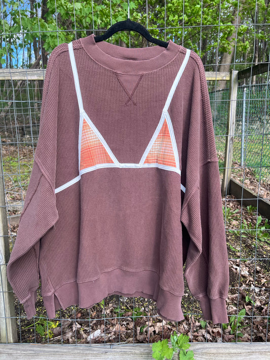 Brown crew neck bra top